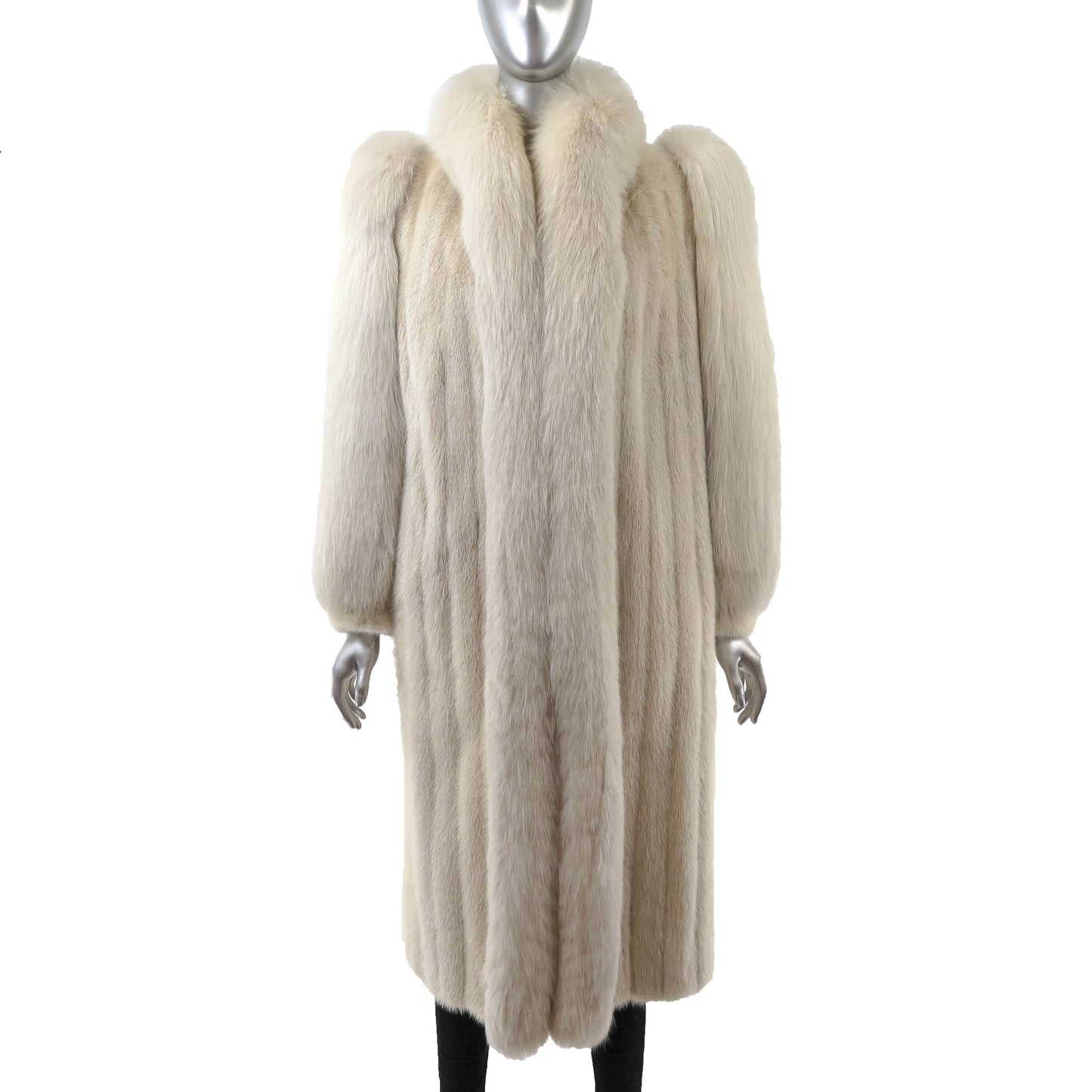 Beige Mink Coat with Fox Tuxedo and Sleeves- Size S