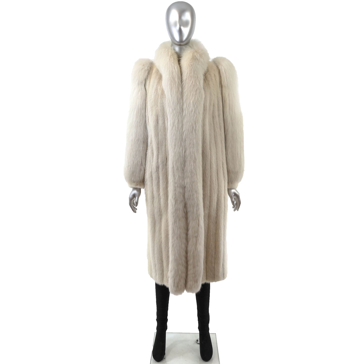 Beige Mink Coat with Fox Tuxedo and Sleeves- Size S