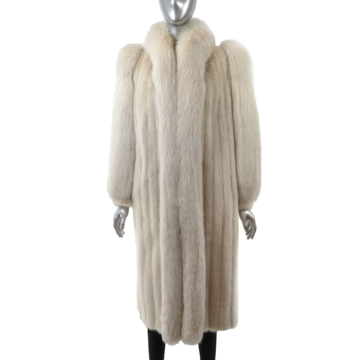 Beige Mink Coat with Fox Tuxedo and Sleeves- Size S