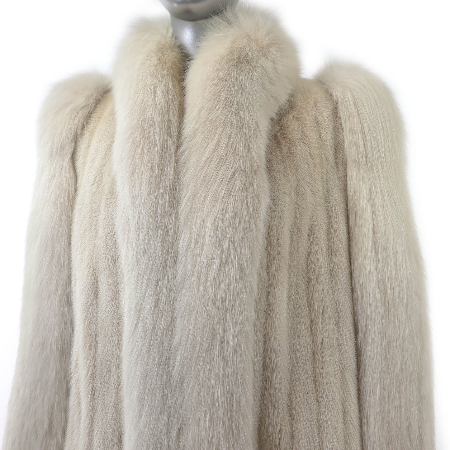 Beige Mink Coat with Fox Tuxedo and Sleeves- Size S