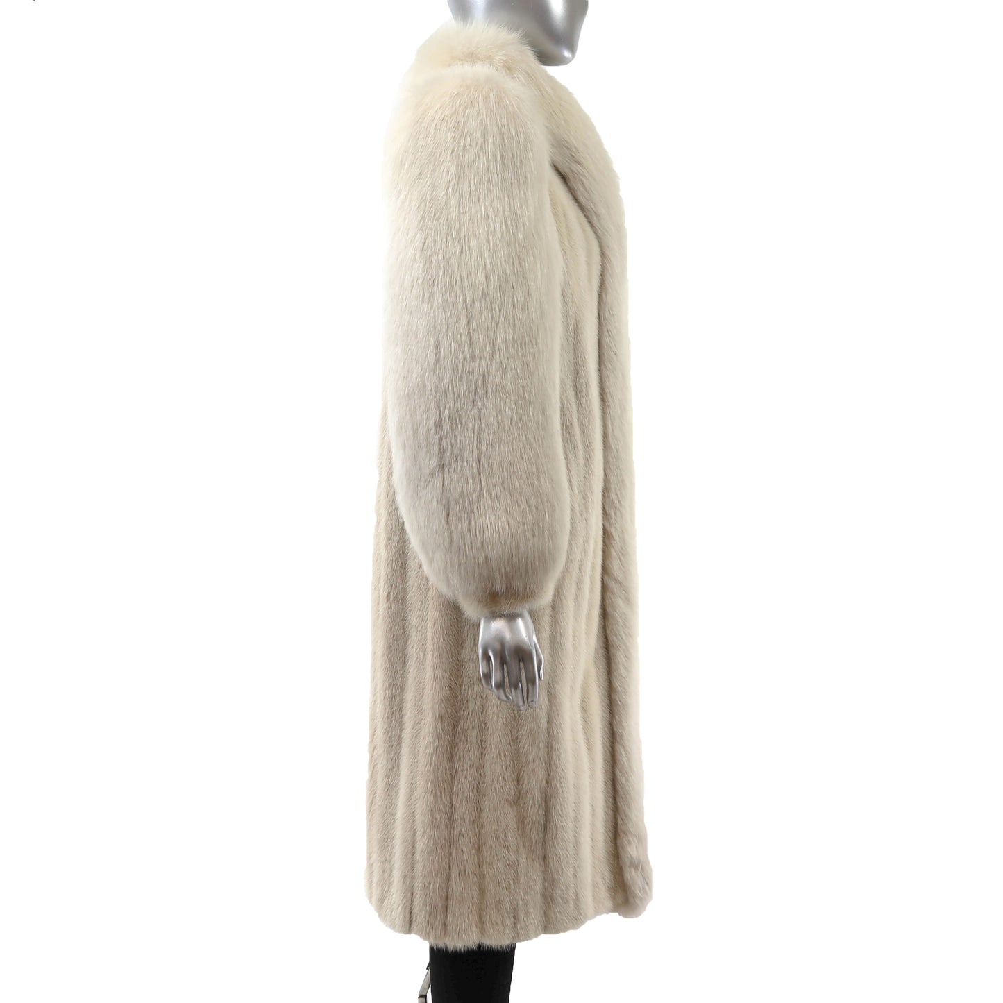 Beige Mink Coat with Fox Tuxedo and Sleeves- Size S