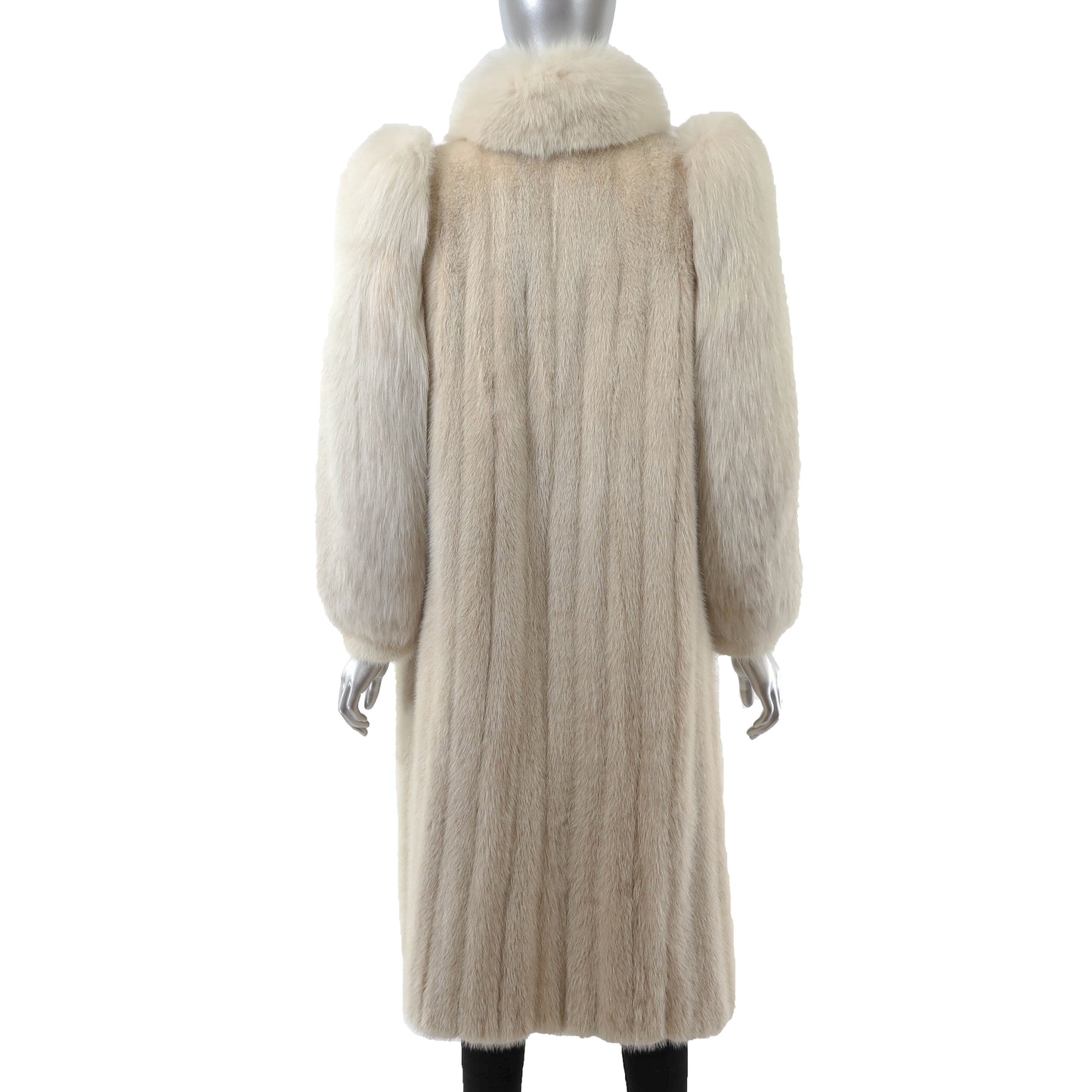 Beige Mink Coat with Fox Tuxedo and Sleeves- Size S