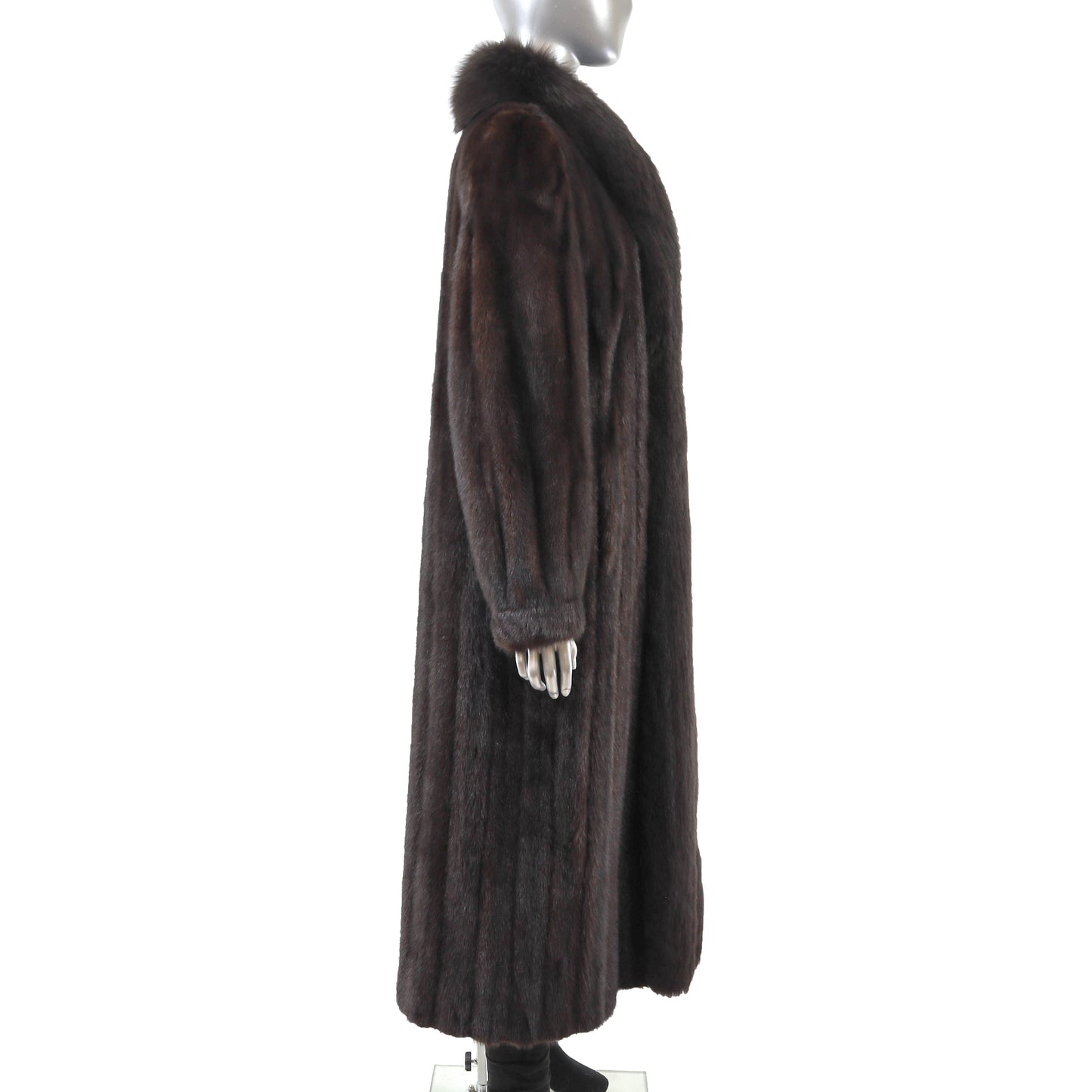 Brown Mink Coat with Fox Tuxedo- Size M