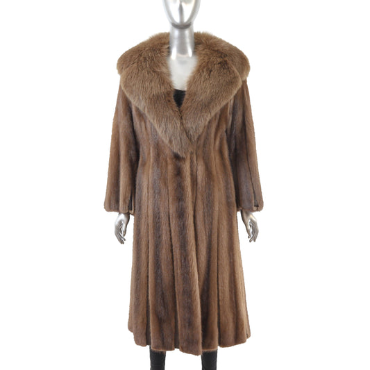 Light Brown Mink Coat with Fox Collar- Size S