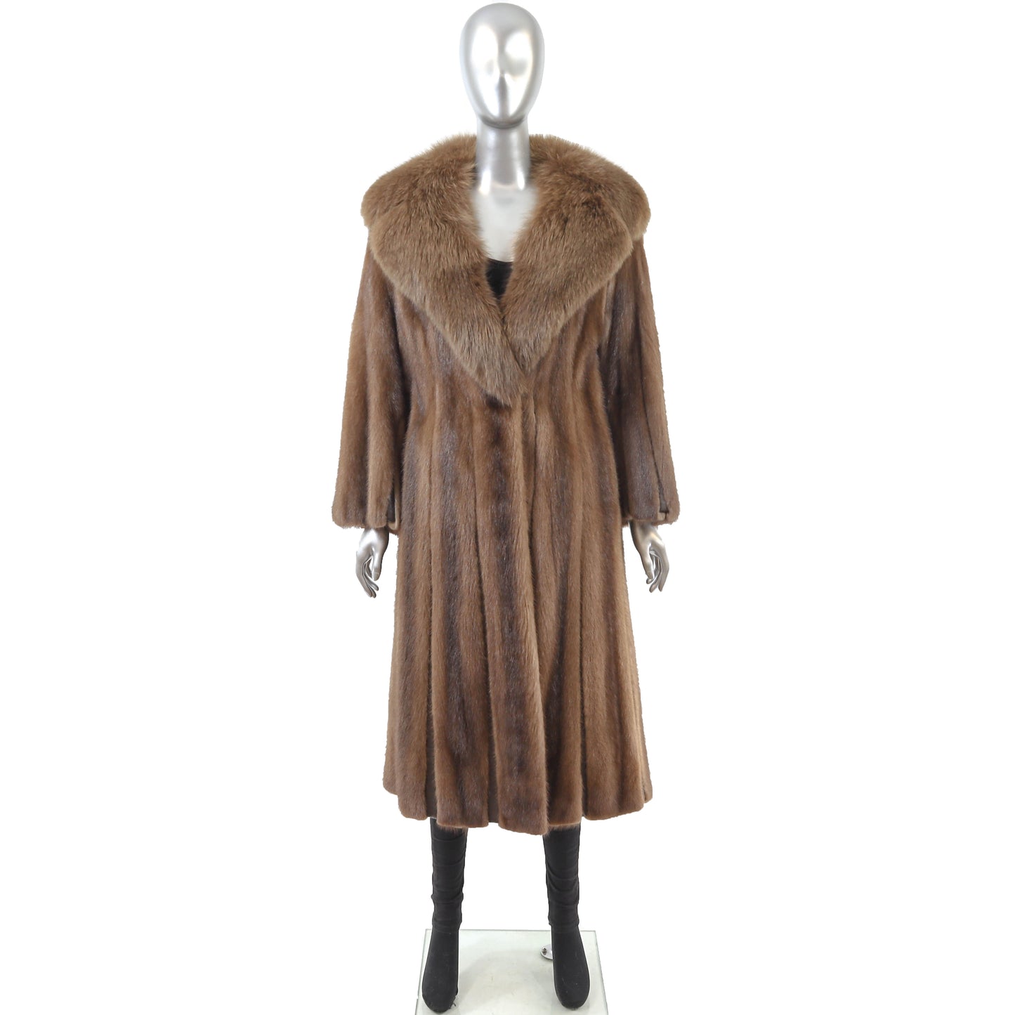 Light Brown Mink Coat with Fox Collar- Size S