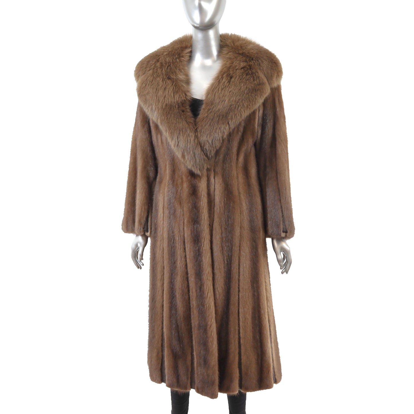 Light Brown Mink Coat with Fox Collar- Size S