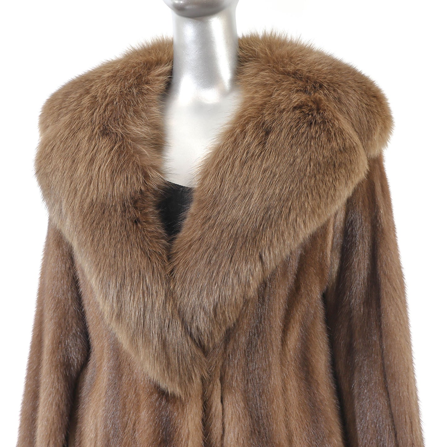 Light Brown Mink Coat with Fox Collar- Size S