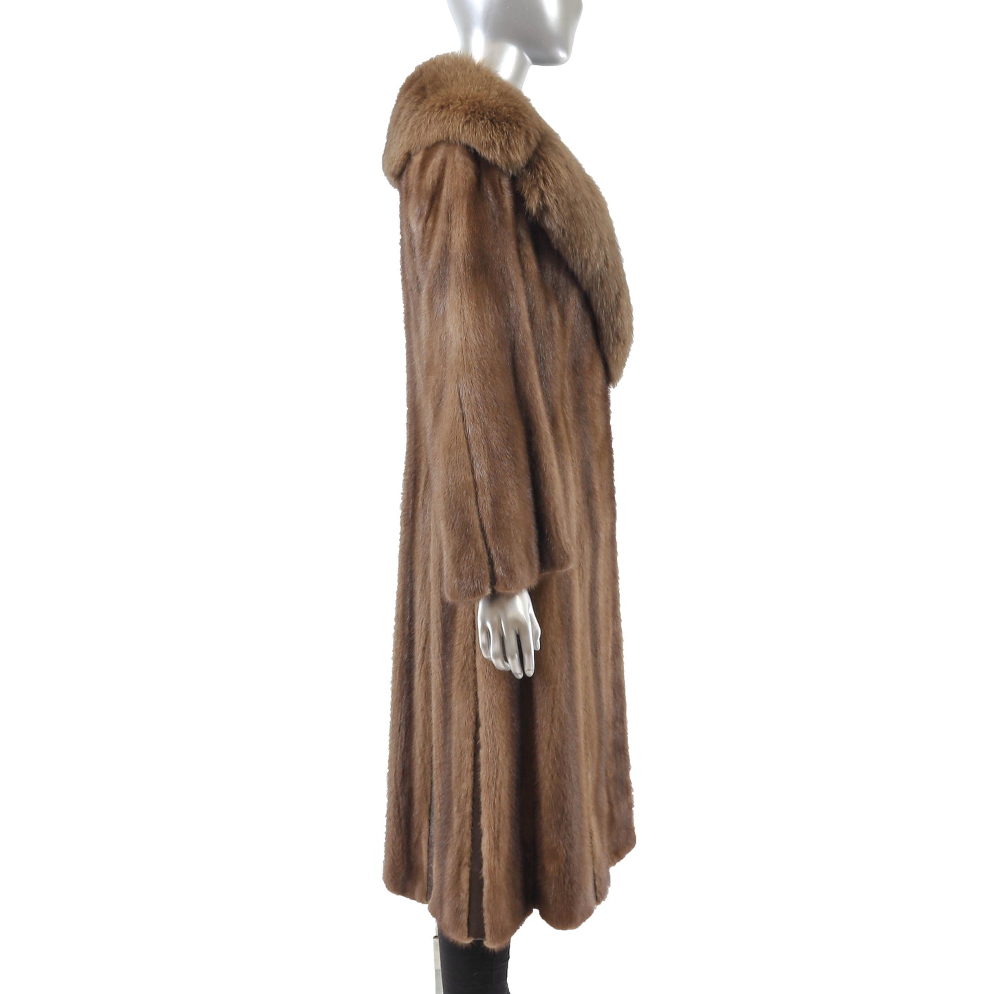 Light Brown Mink Coat with Fox Collar- Size S