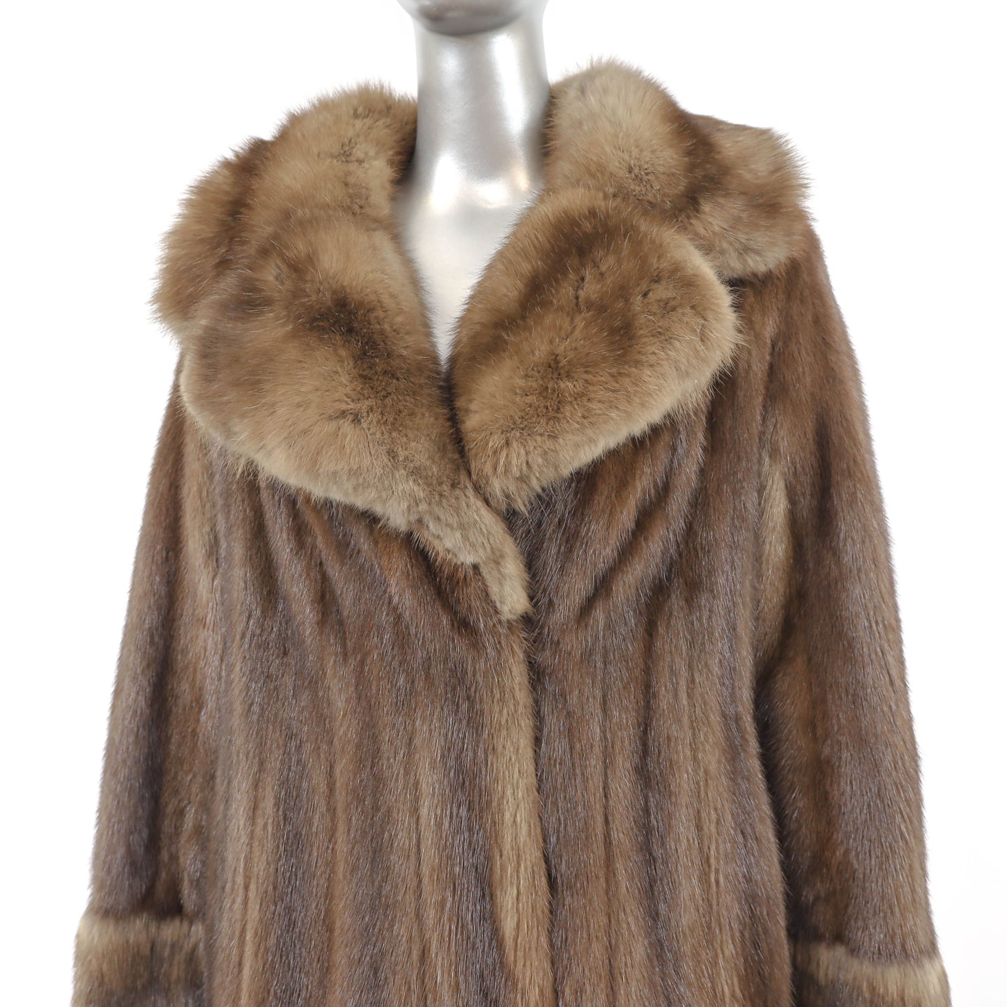 Brown Mink Coat with Sable Collar and Cuffs- Size S