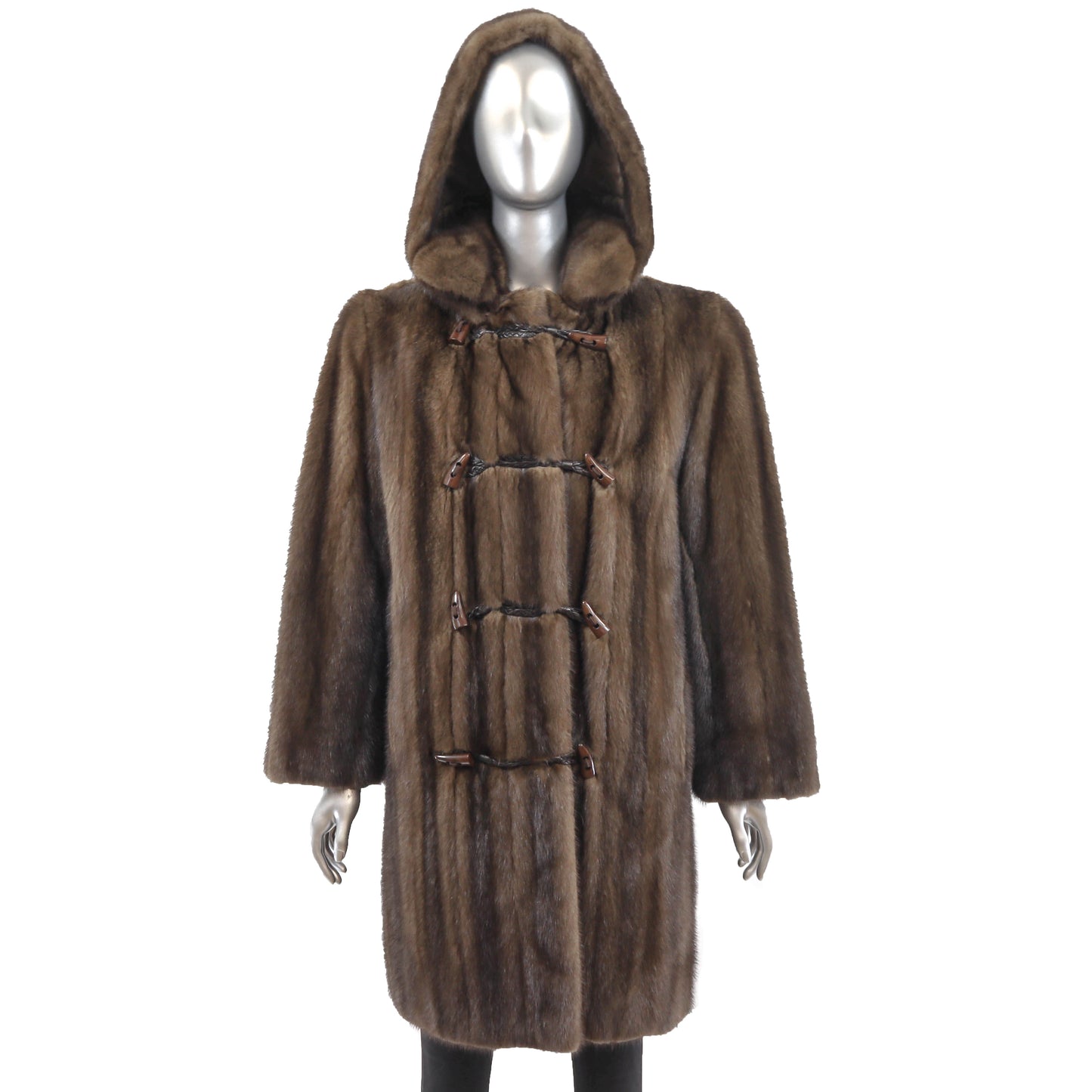 Brown Mink Coat with Detachable Hood- Size M