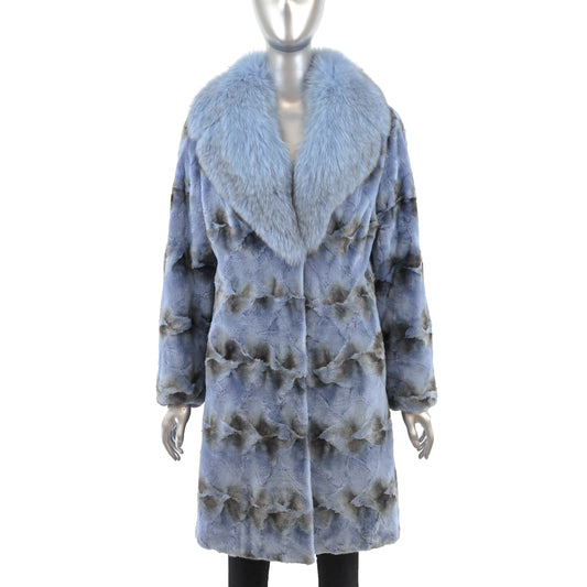 Blue Section Mink Coat with Fox Collar- Size S