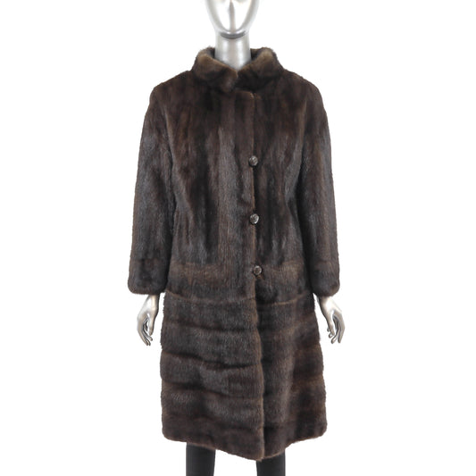 Brown Mink Coat with Zip Off Hem- Size S