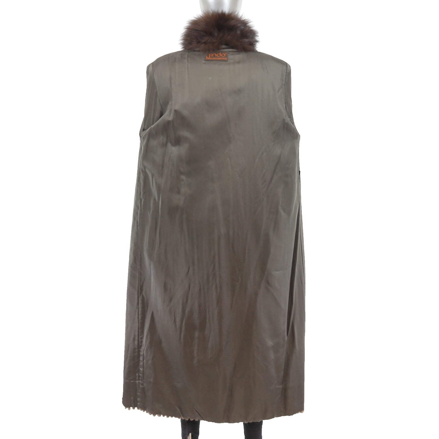 Brown Corded Mink Coat with Fox Tuxedo- Size M