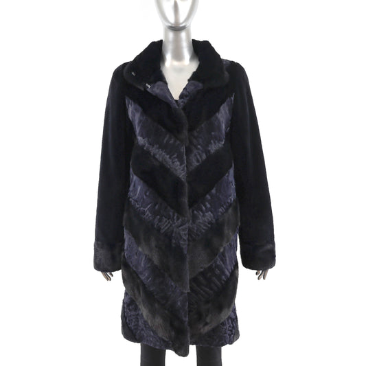 Navy Mink and Lamb Coat with Sheared Mink Sleeves- Size S