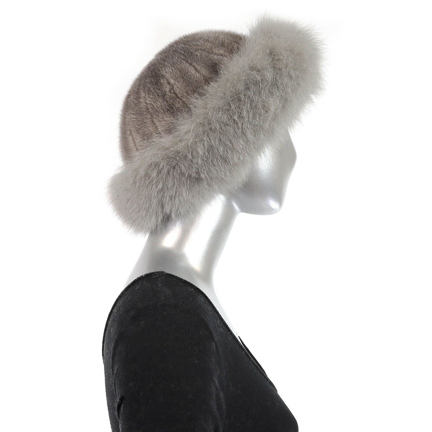 Grey Mink Hat with Fox- Size Free