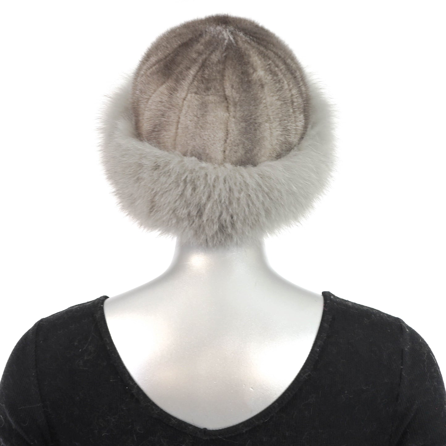 Grey Mink Hat with Fox- Size Free