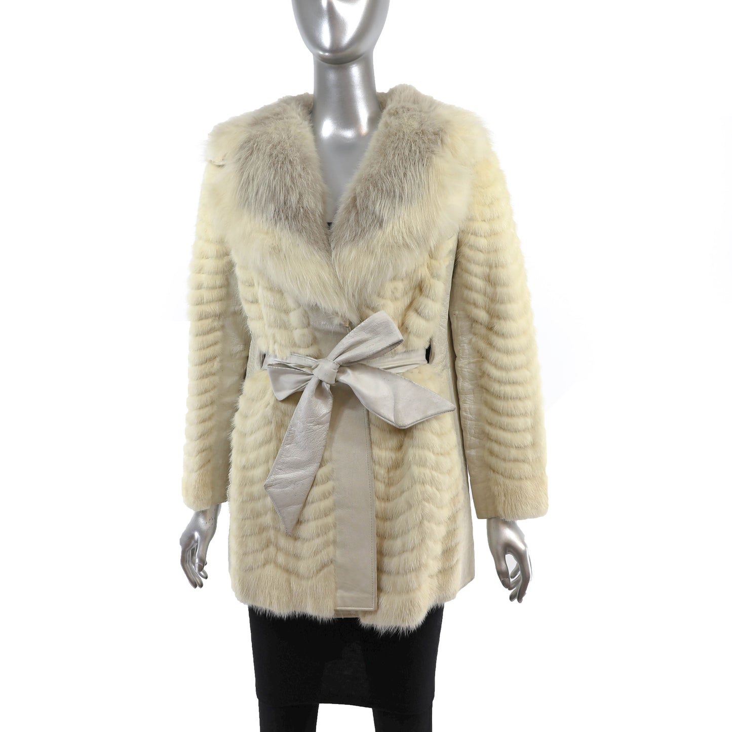 Tourmaline Mink and Leather Jacket with Fox Collar- Size S