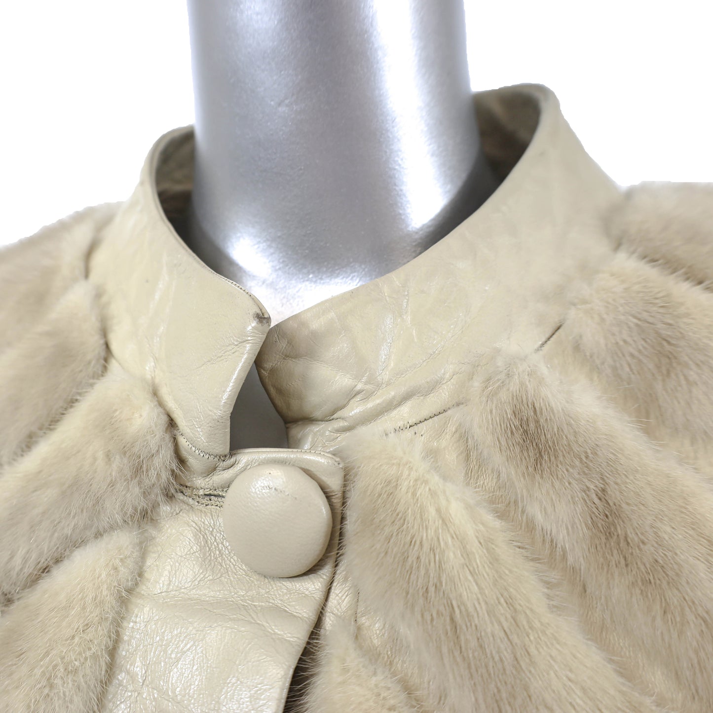 Ivory Mink Jacket with Leather Insert- Size L