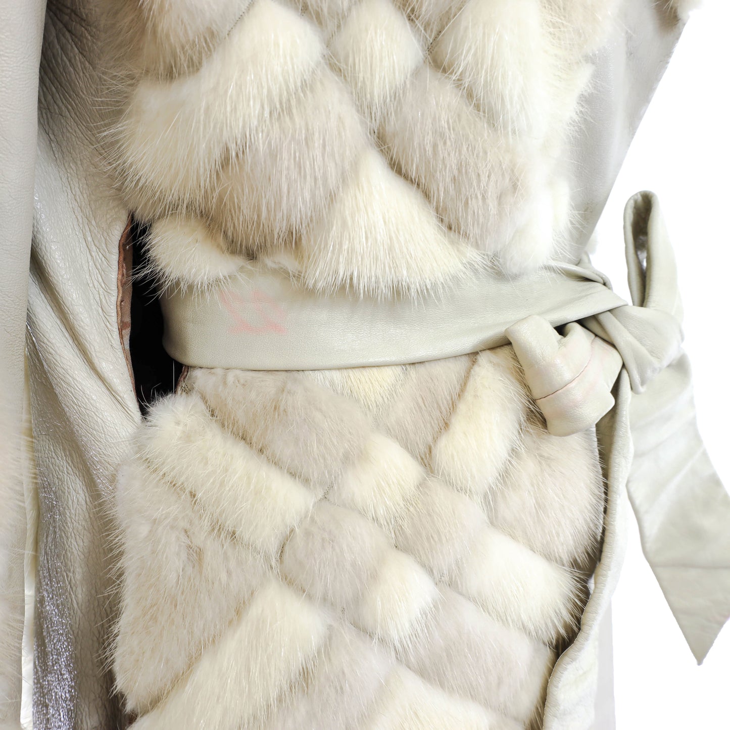 Ivory Mink and Leather Jacket- Size S