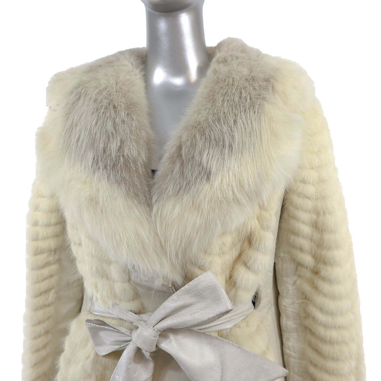 Tourmaline Mink and Leather Jacket with Fox Collar- Size S