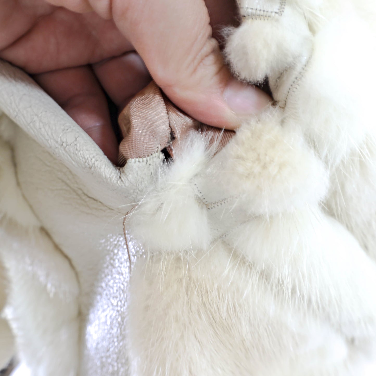 Ivory Mink and Leather Jacket- Size S