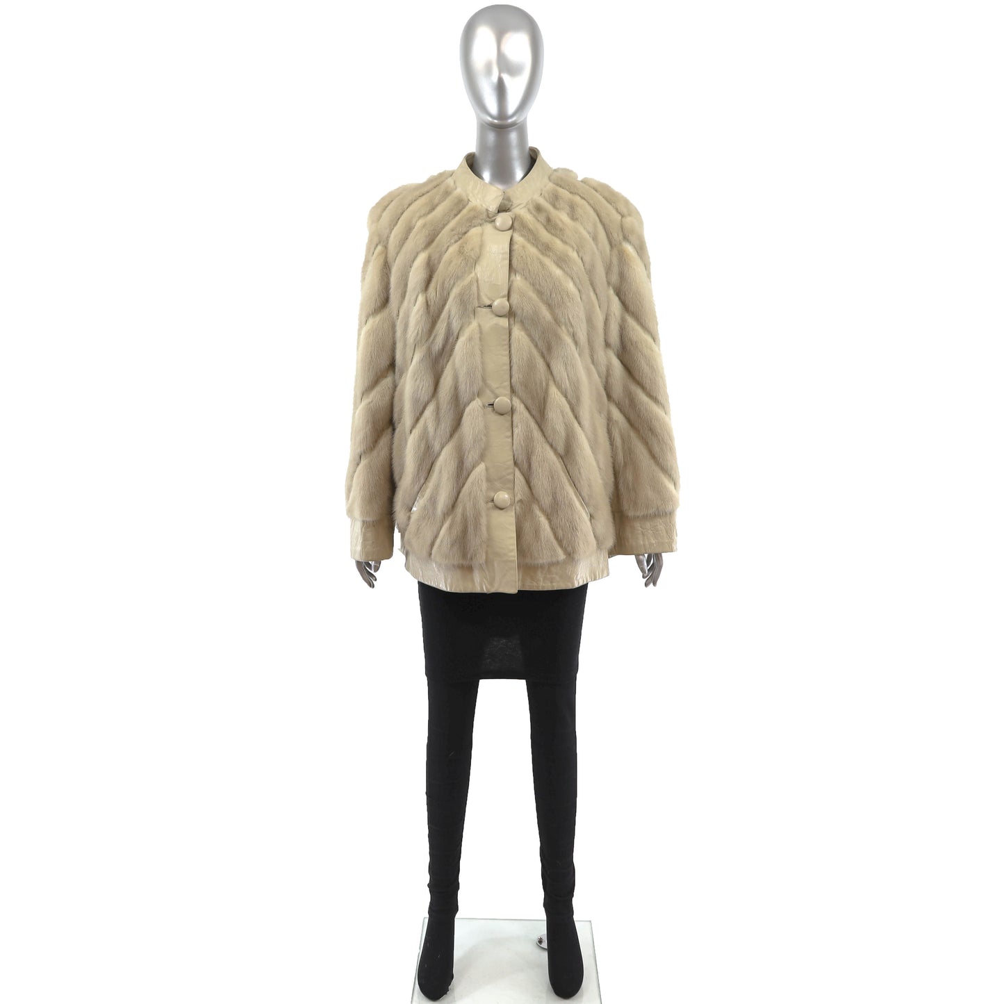 Ivory Mink Jacket with Leather Insert- Size L