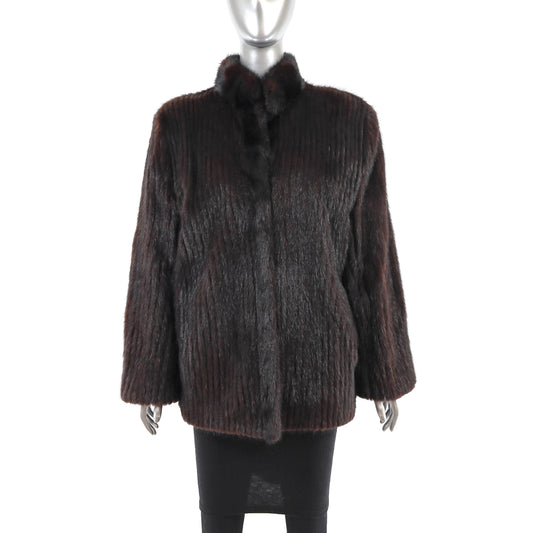 Mahogany Mink Corded Jacket with Mink Collar- Size L