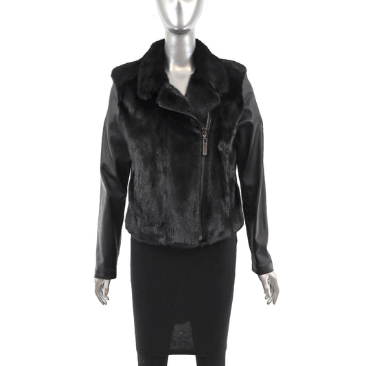 Ranch Mink Jacket with Leather Sleeves- Size S