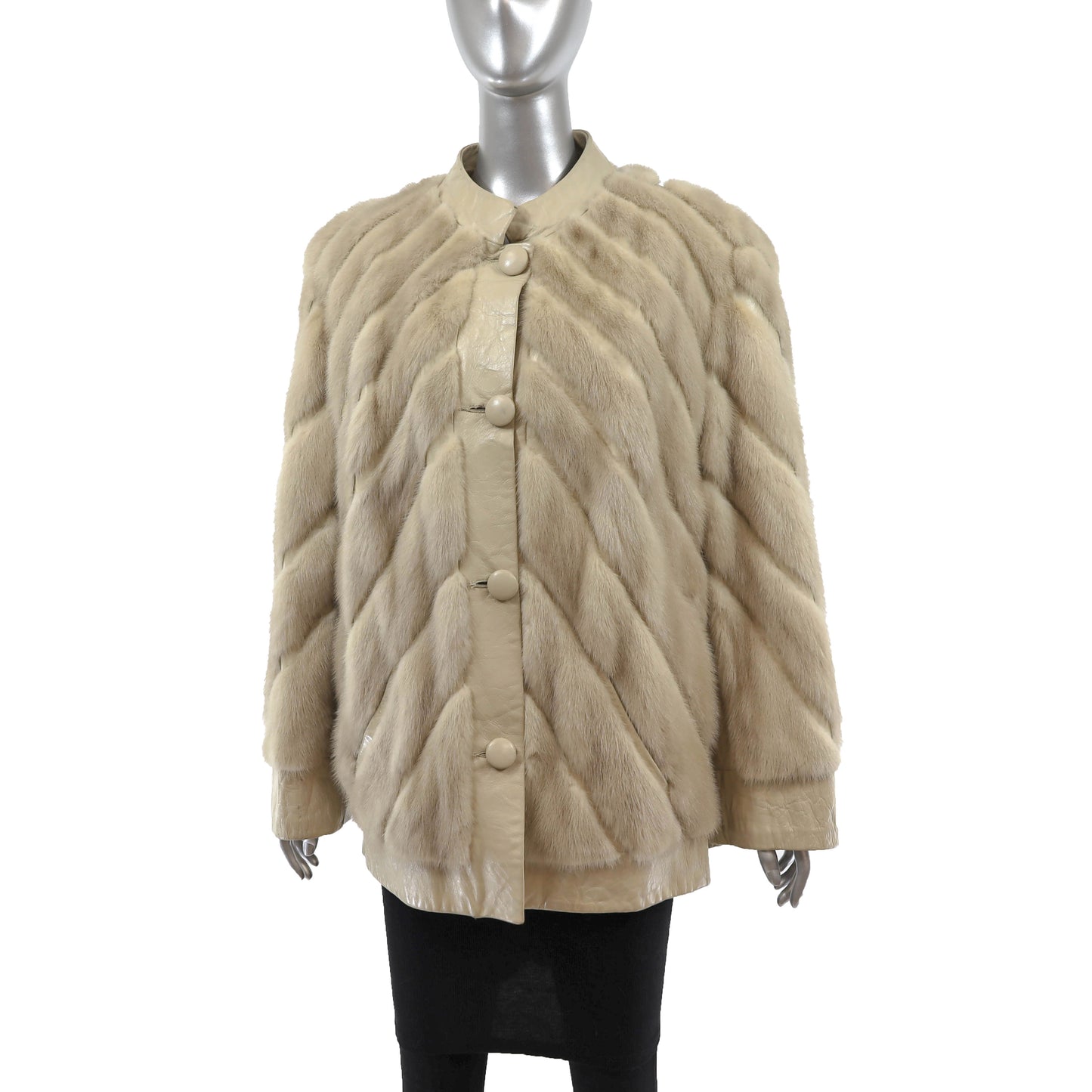 Ivory Mink Jacket with Leather Insert- Size L