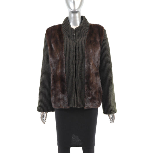 Mink Jacket with Knitted Sleeves- Size S