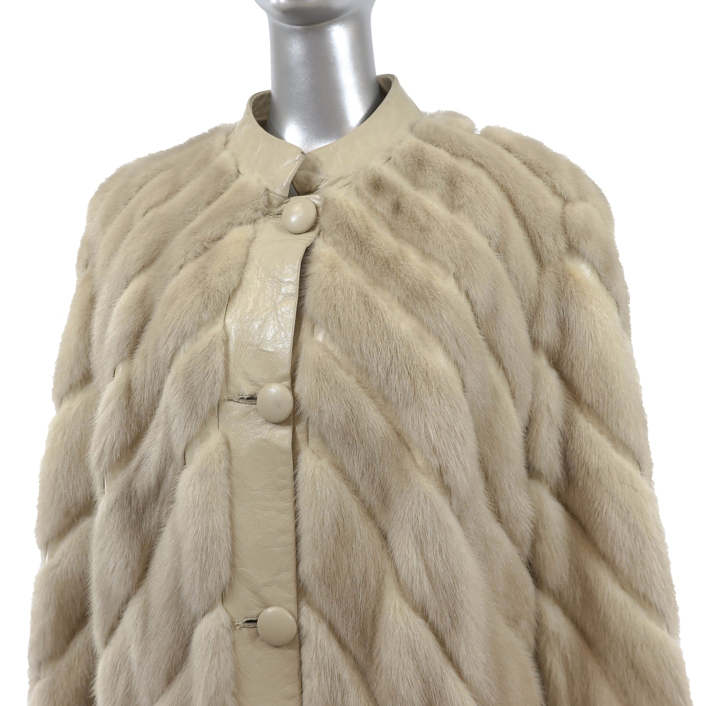 Ivory Mink Jacket with Leather Insert- Size L