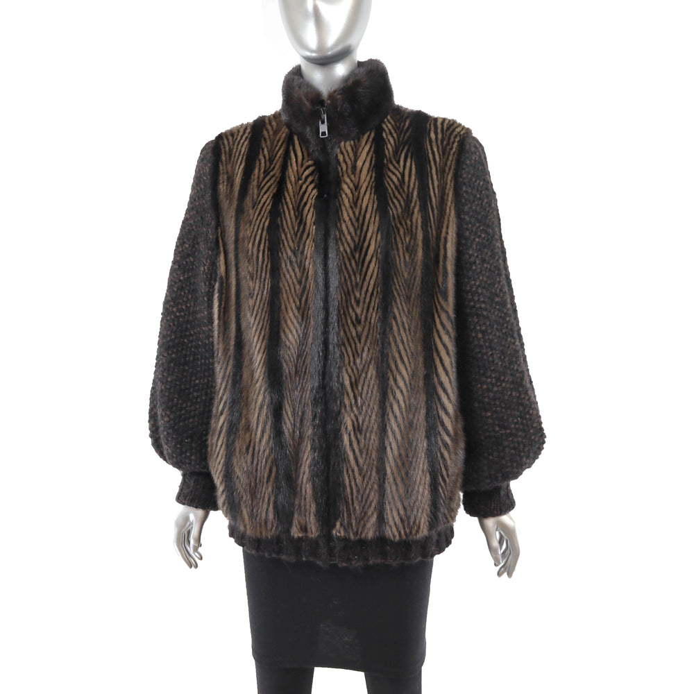 Mahogany Mink Jacket with Knitted Sleeves - Size L