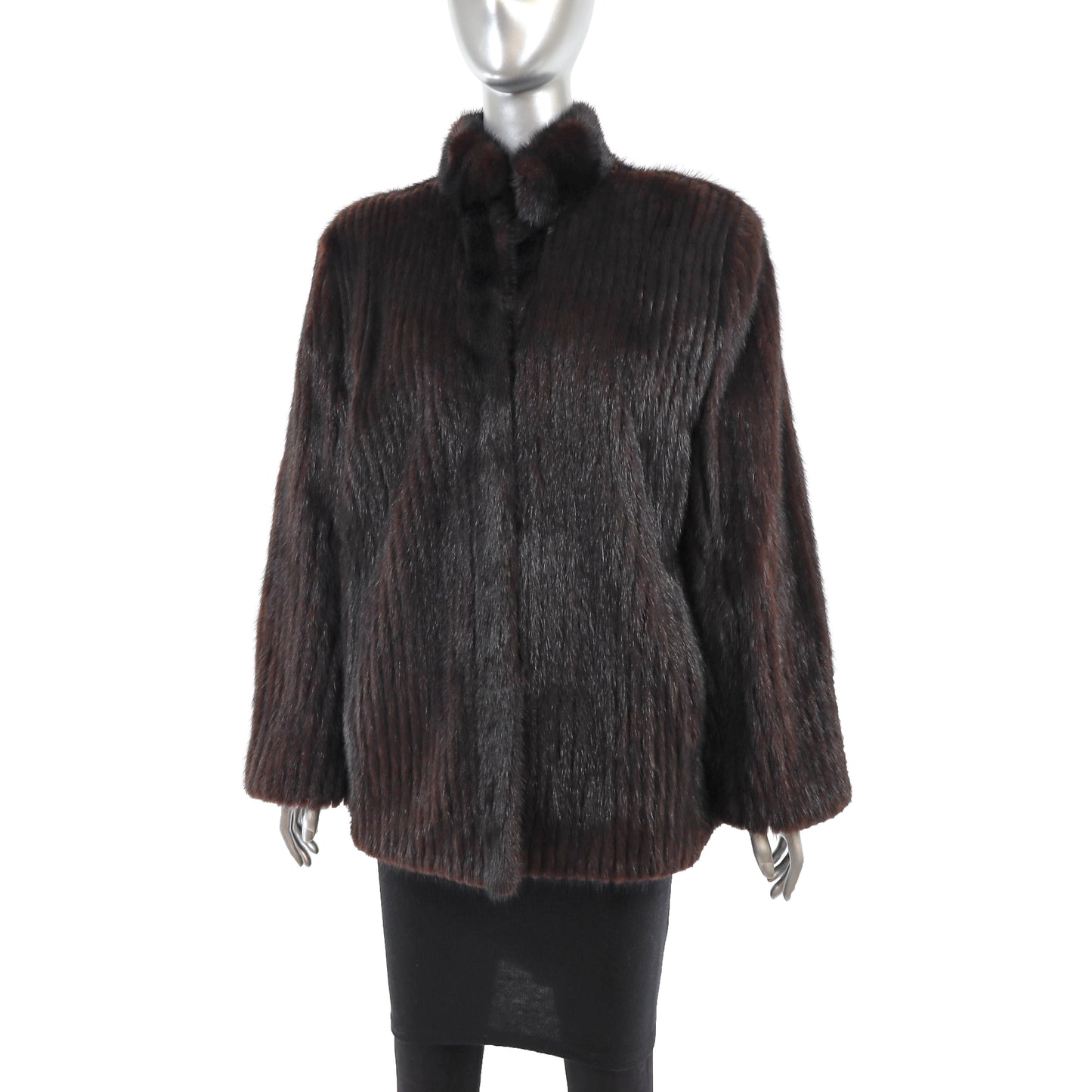 Mahogany Mink Corded Jacket with Mink Collar- Size L