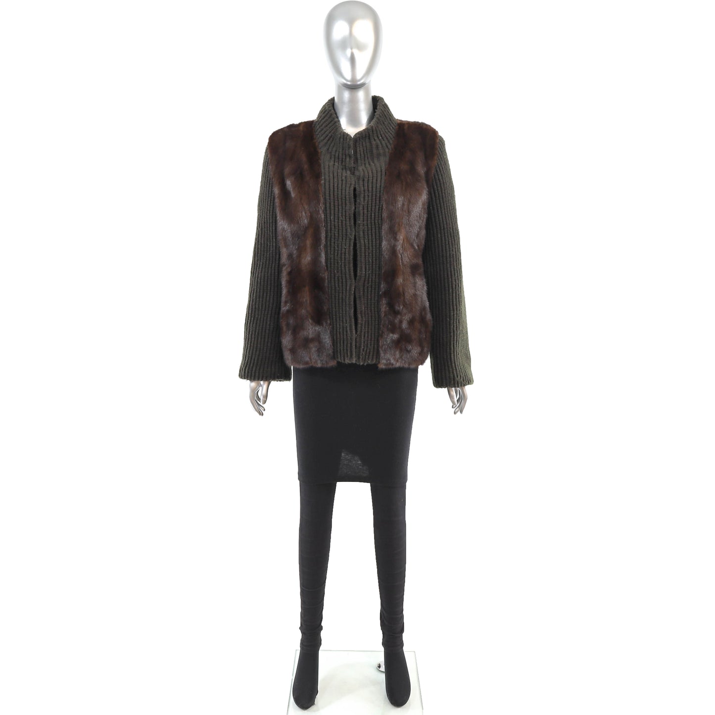 Mink Jacket with Knitted Sleeves- Size S