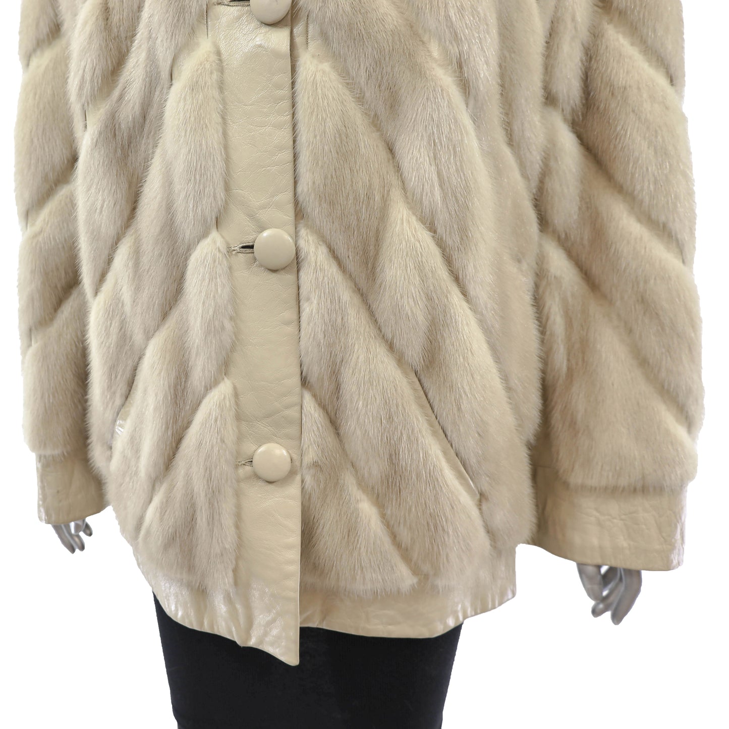 Ivory Mink Jacket with Leather Insert- Size L