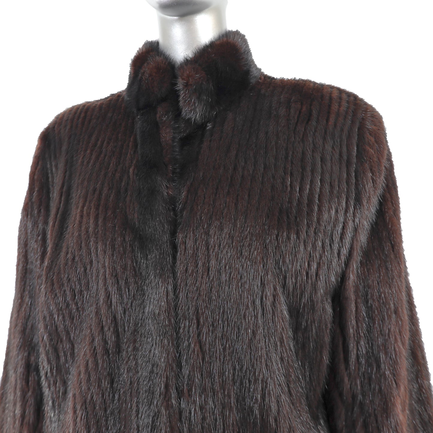 Mahogany Mink Corded Jacket with Mink Collar- Size L