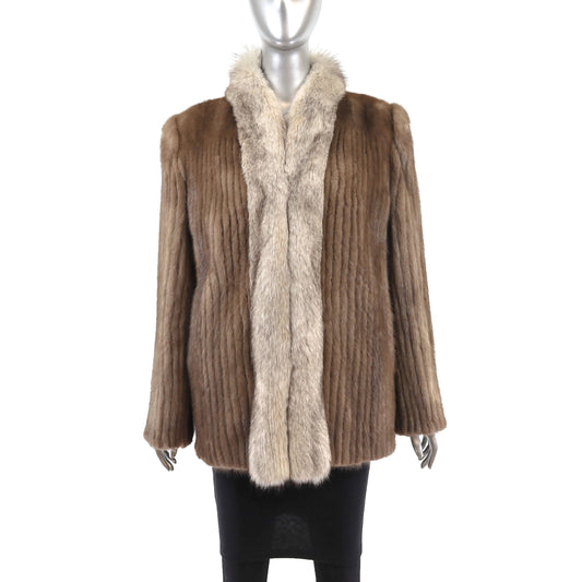 Lunaraine Corded Mink Jacket with Fox Tuxedo- Size M