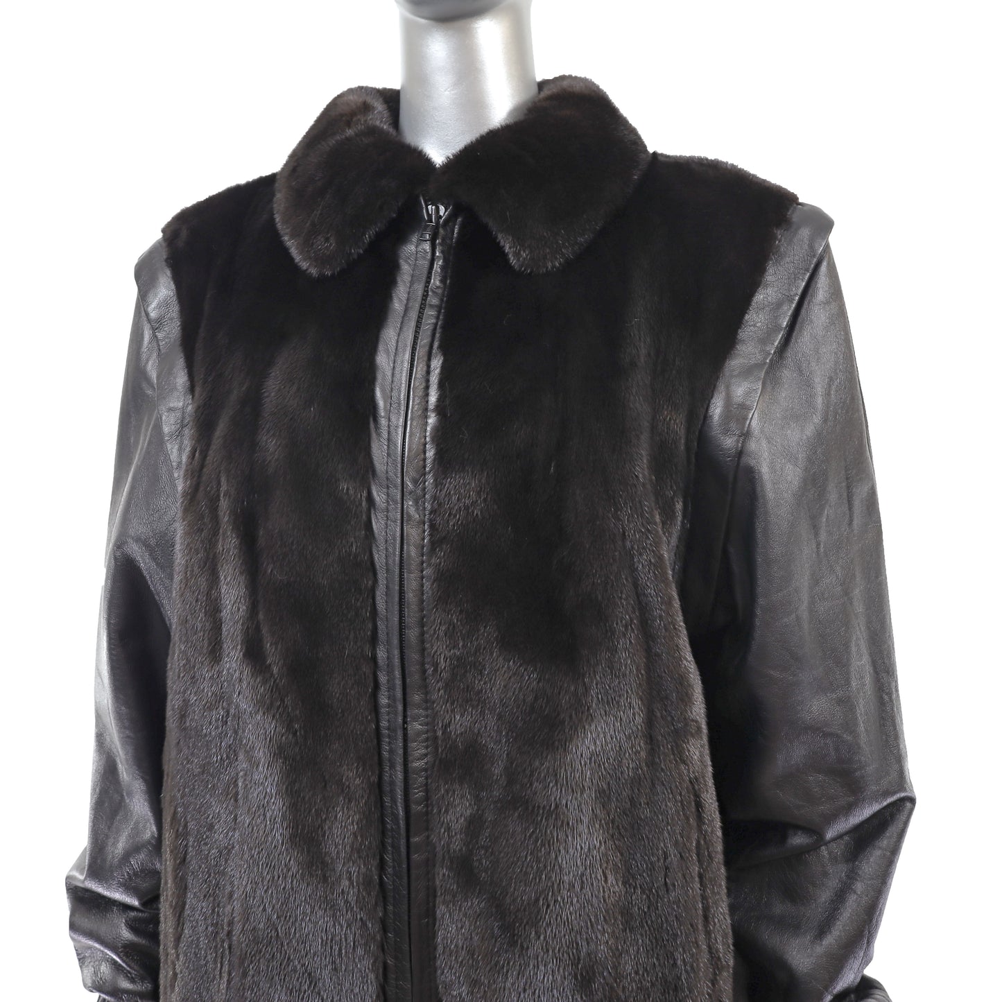 Black Mink Jacket with Detachable Leather Sleeves- Size S