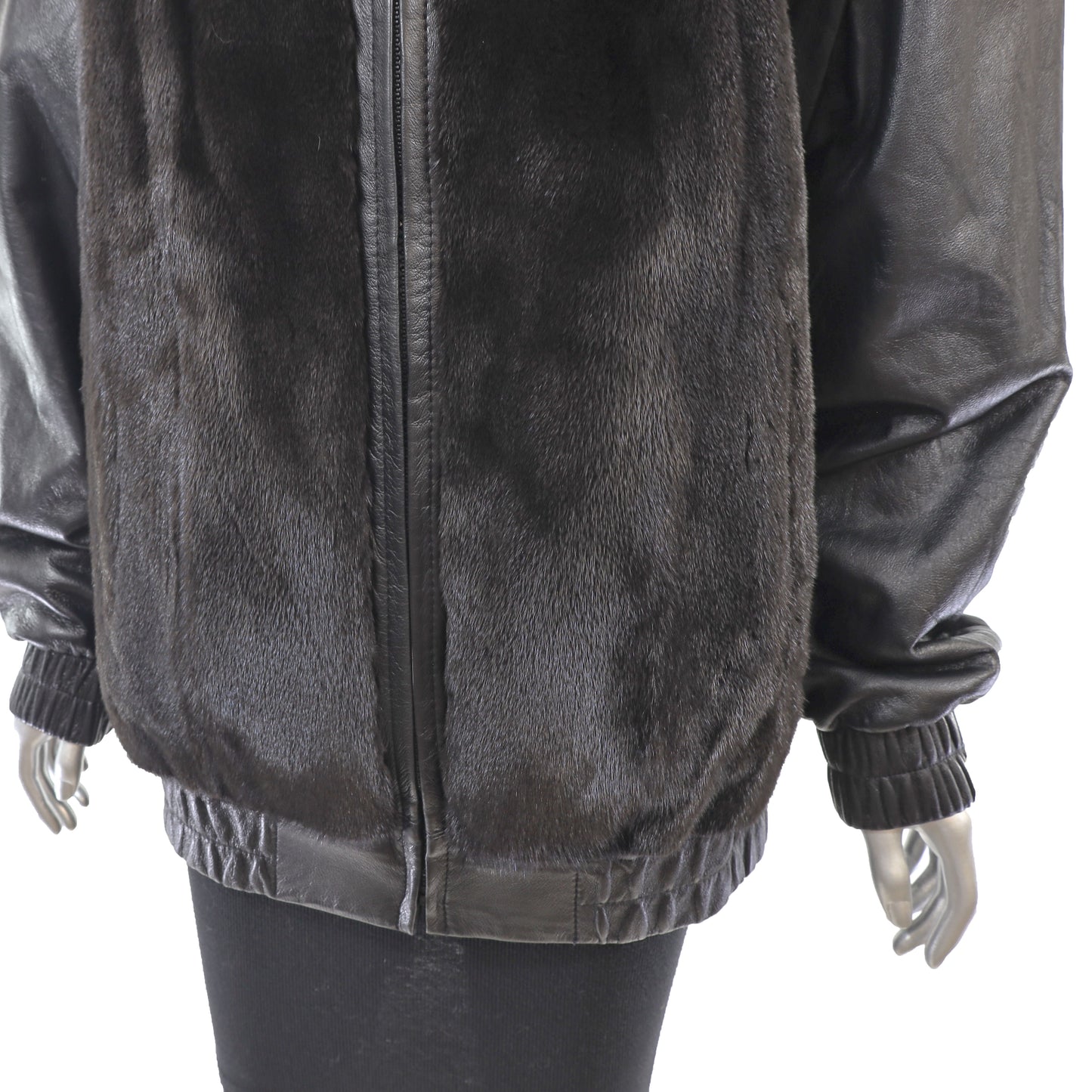 Black Mink Jacket with Detachable Leather Sleeves- Size S