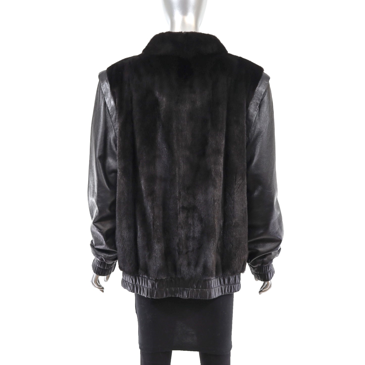 Black Mink Jacket with Detachable Leather Sleeves- Size S