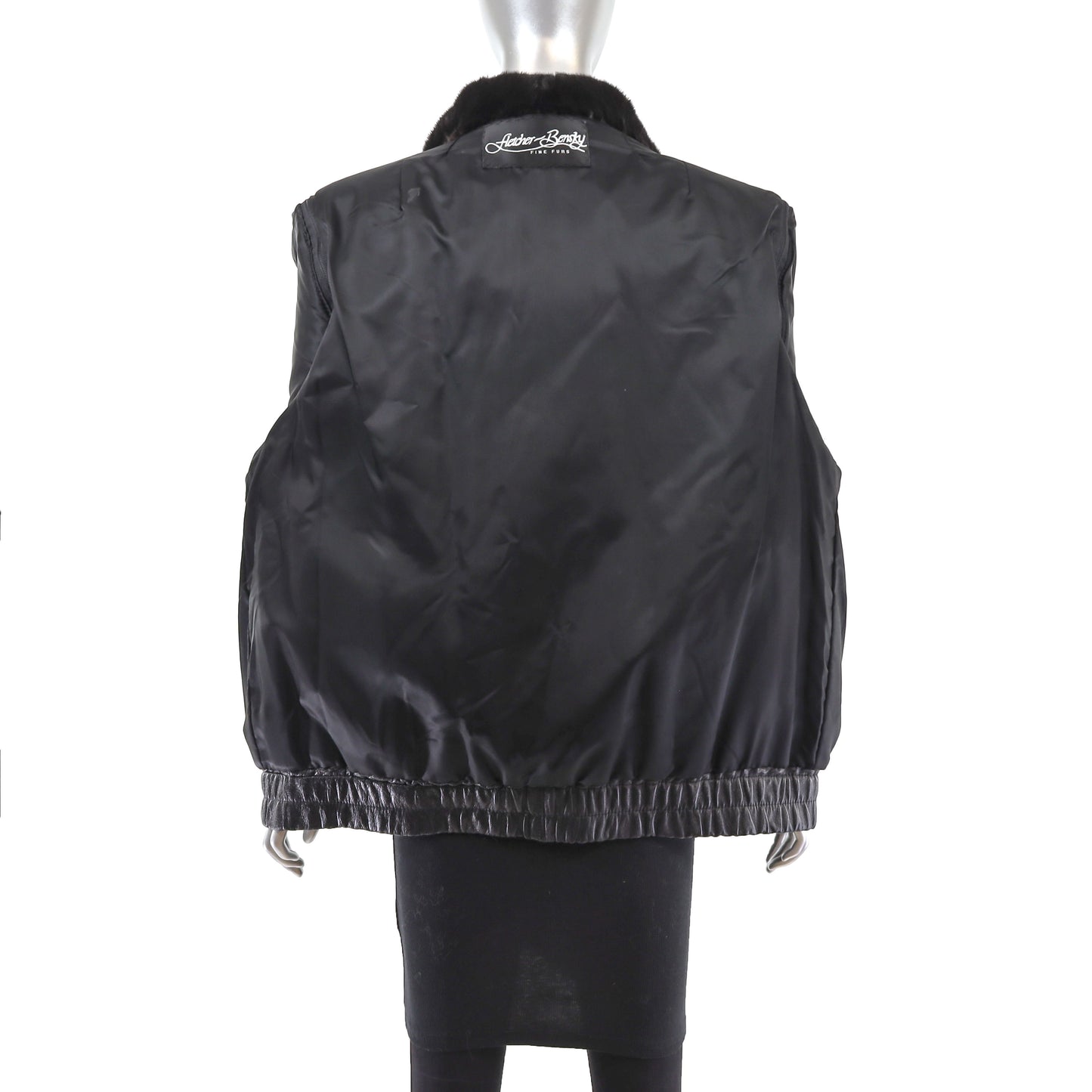 Black Mink Jacket with Detachable Leather Sleeves- Size S