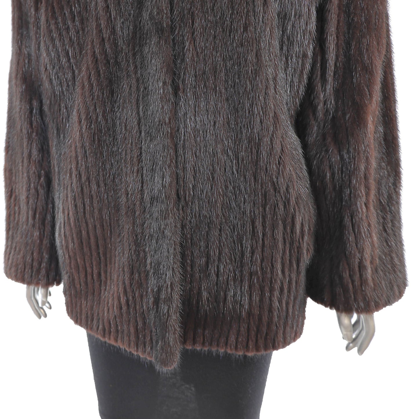 Mahogany Mink Corded Jacket with Mink Collar- Size L