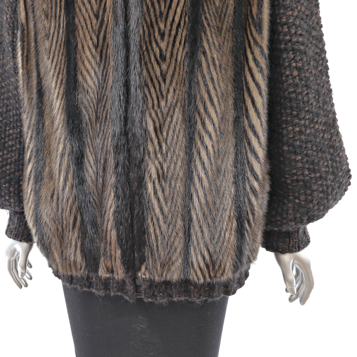 Brown Mink Jacket with Knitted Sleeves - Size L