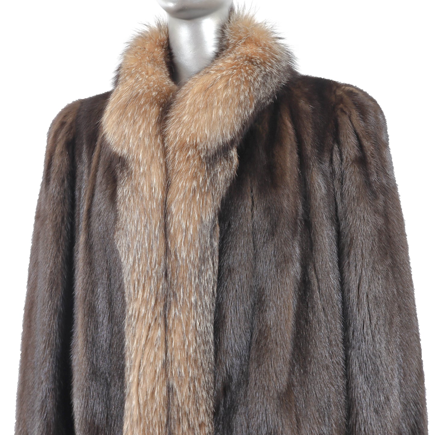 Brown Mink Jacket with Fox Tuxedo- Size XL