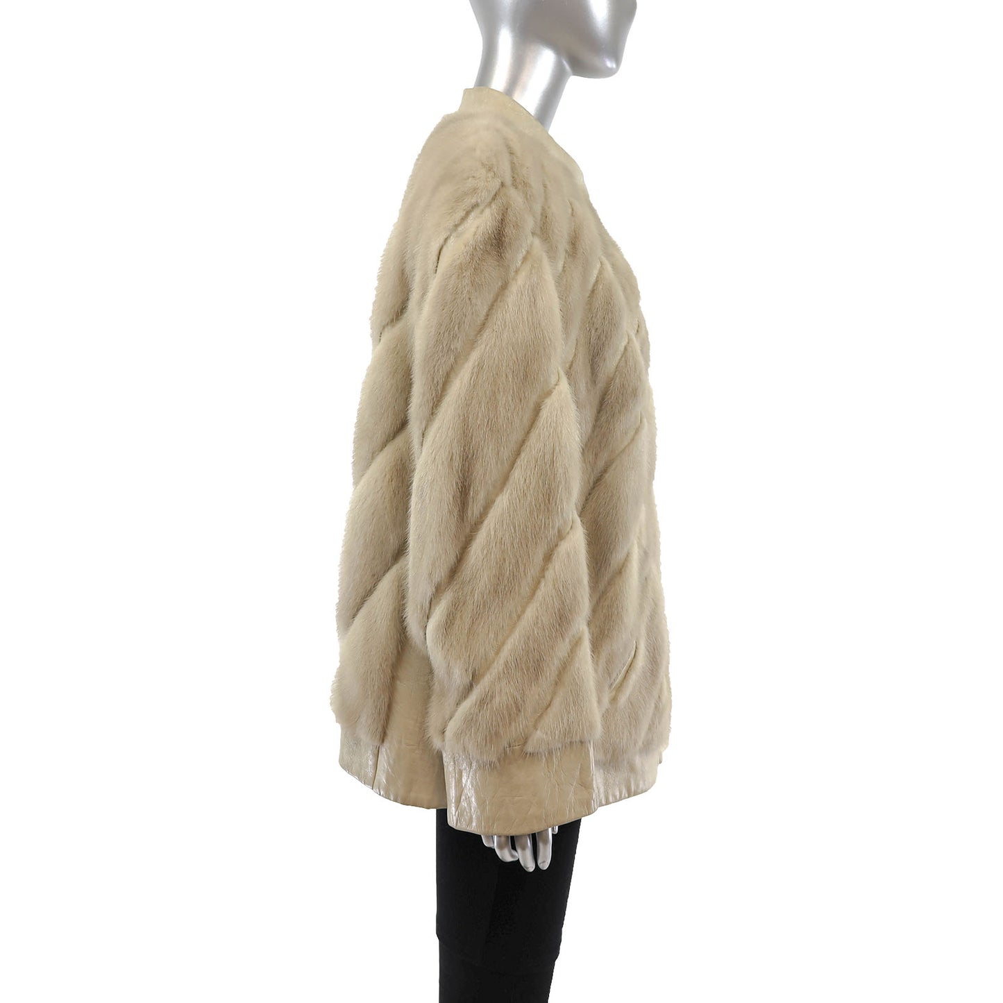 Ivory Mink Jacket with Leather Insert- Size L