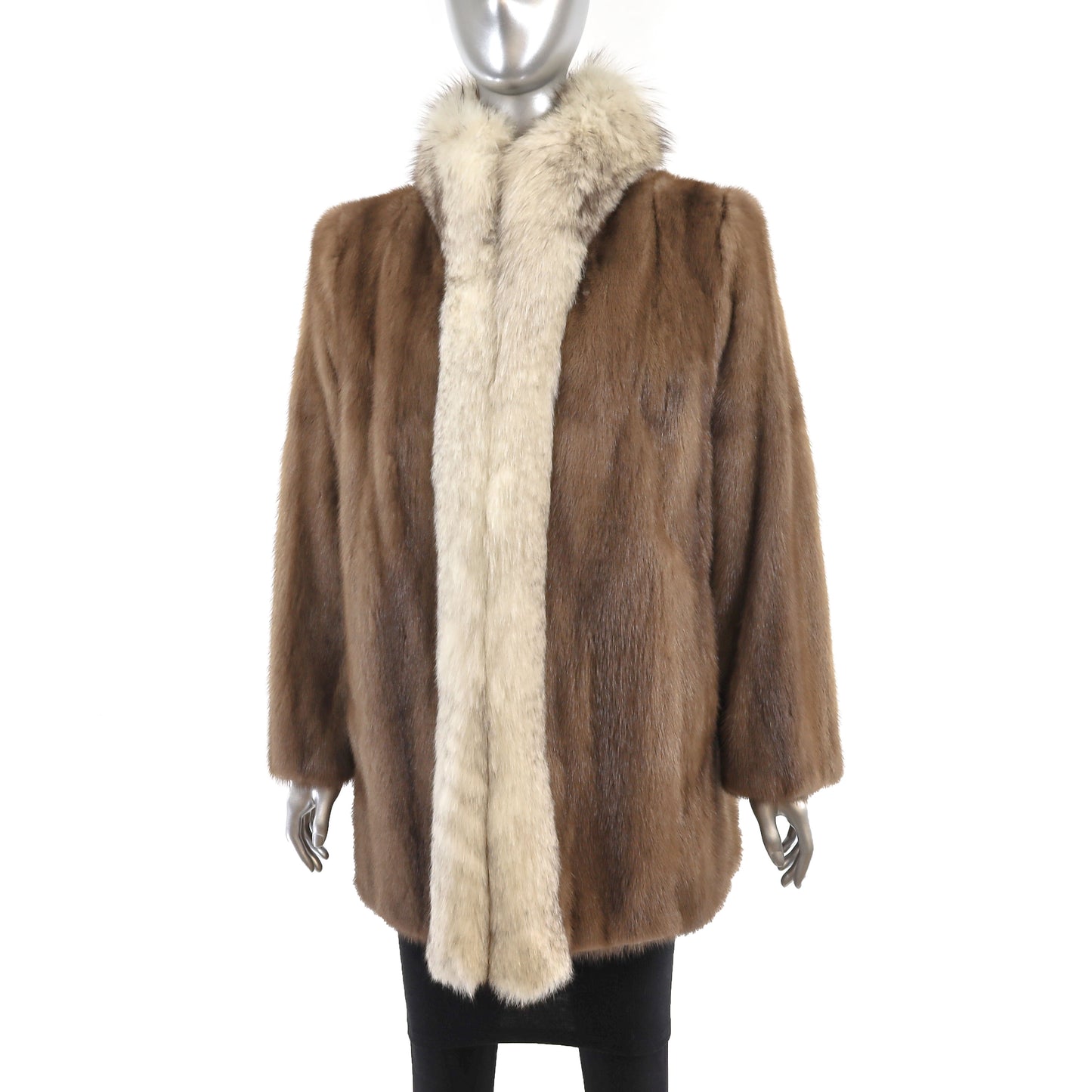 Autumn Haze Mink Jacket with Fox Tuxedo- Size M