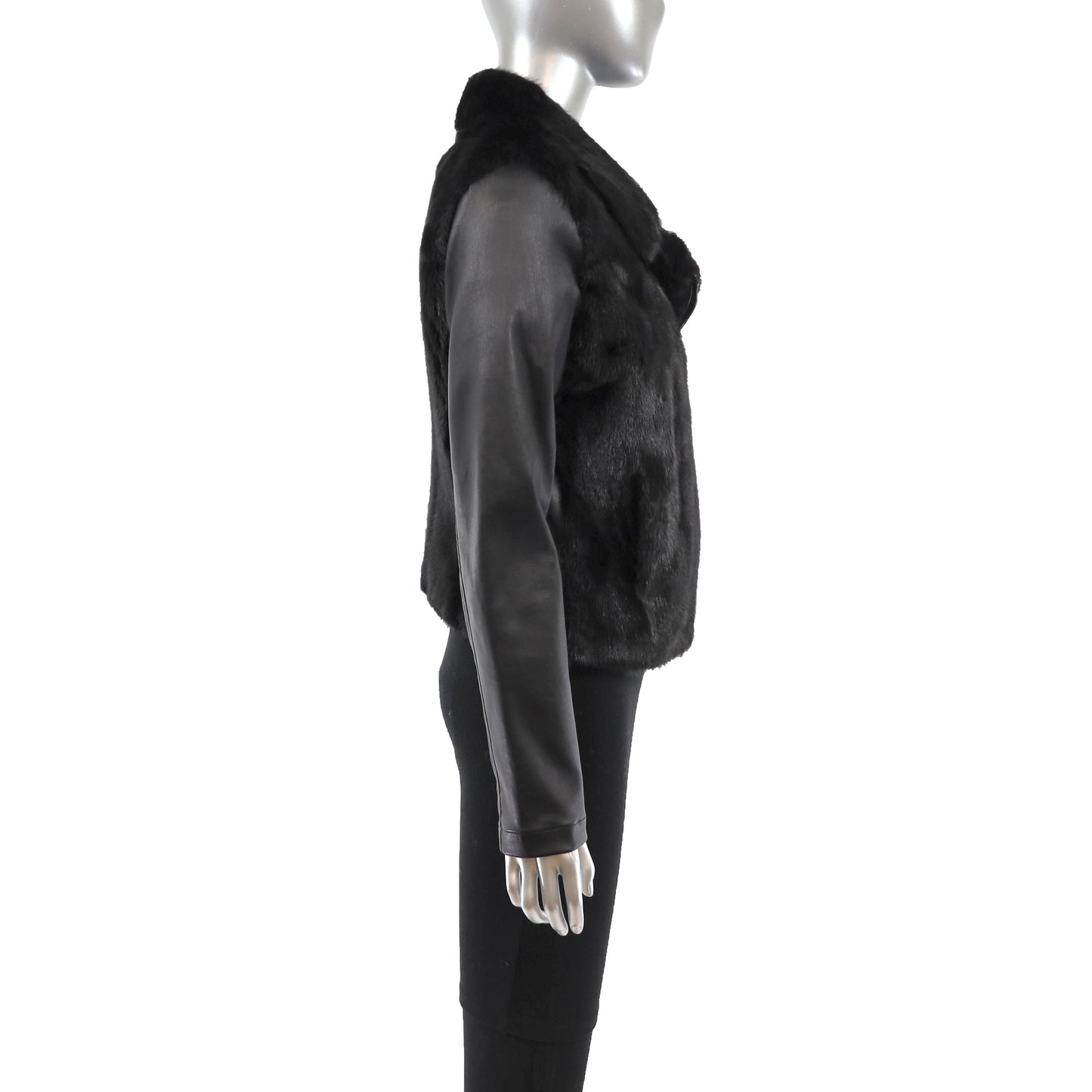 Black Mink Jacket with Leather Sleeves- Size S