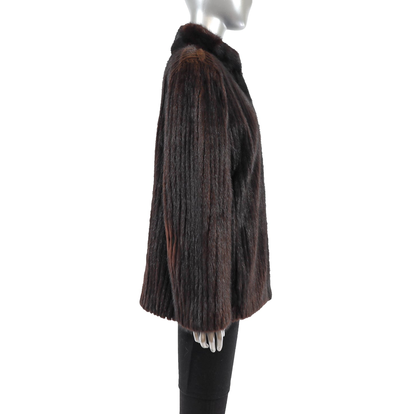 Mahogany Mink Corded Jacket with Mink Collar- Size L