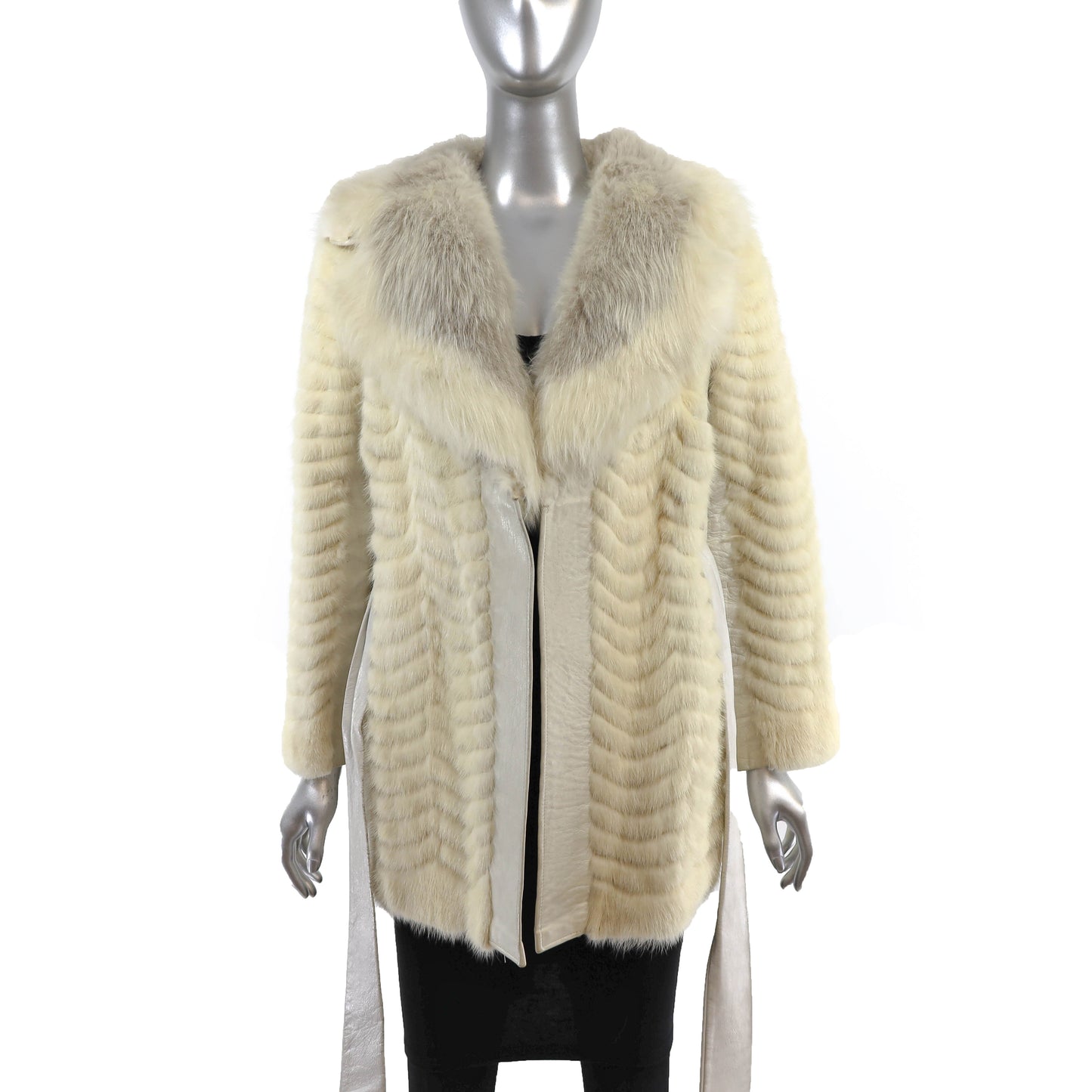 Tourmaline Mink and Leather Jacket with Fox Collar- Size S