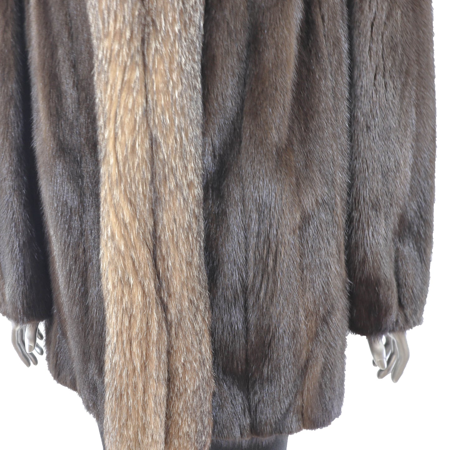 Brown Mink Jacket with Fox Tuxedo- Size XL